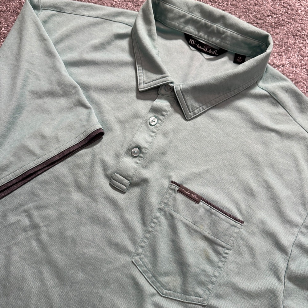 Travis Mathew Polo Shirt Men XXL Green Cotton Golf Athleisure Performance Pocket